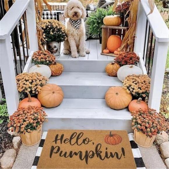 IZUS‎ Hello-Pumpkin Welcome-Doormats - Non-Slip Coir Entrance-Mat - Picture 5 of 7